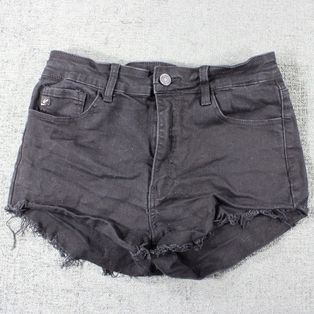 KanCan Women Black High Rise Distressed Raw Hem Denim Shorts KC6033BK Size 9/28